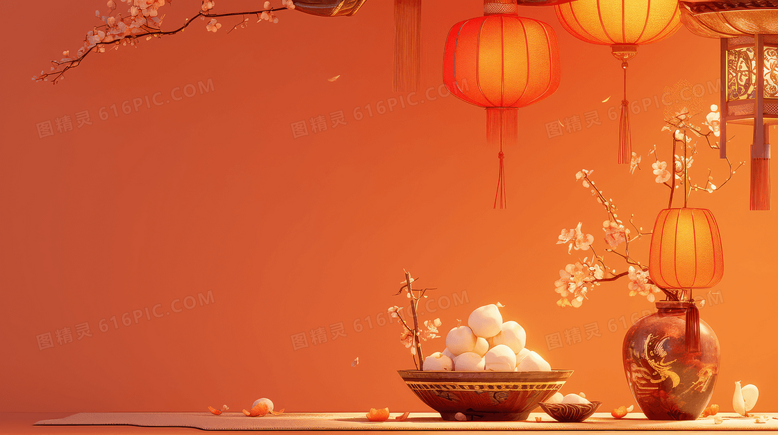 3D中式汤圆元宵节背景