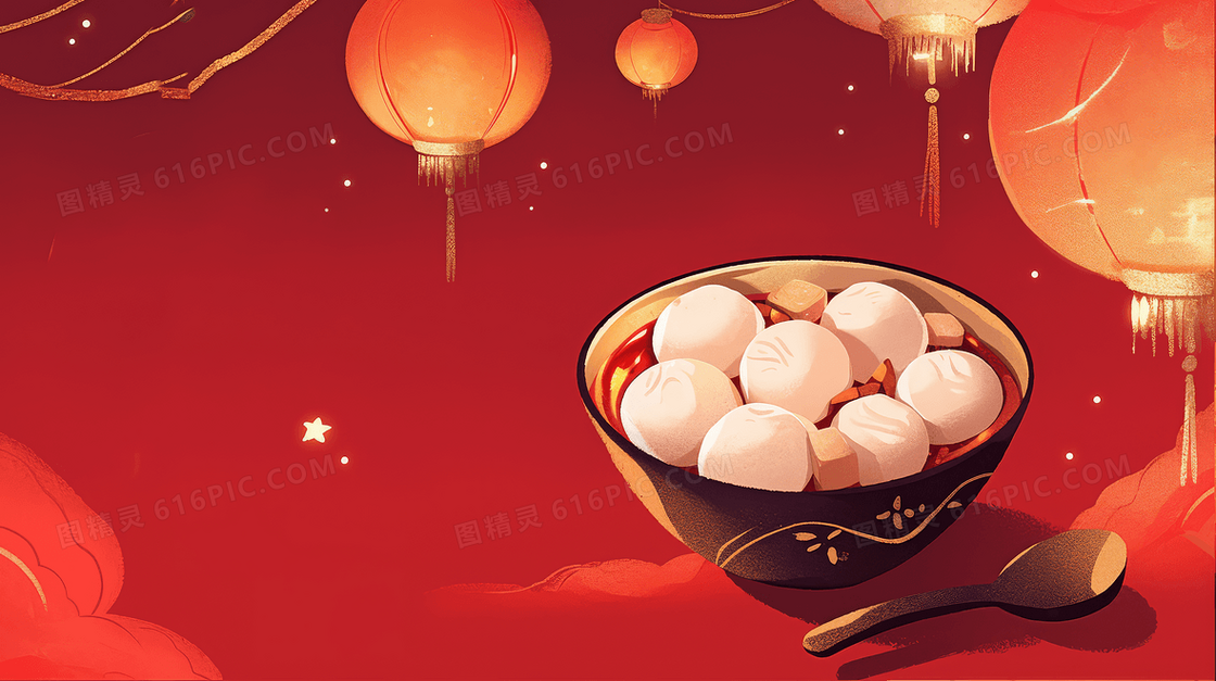 中国风元宵节汤圆红色背景