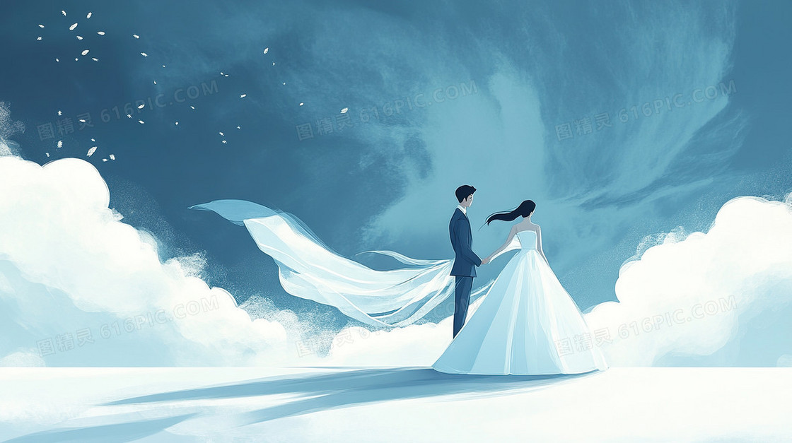 插画风结婚情人节背景