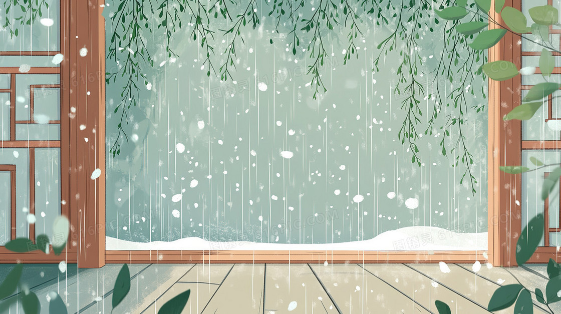 雨中古代庭院背景
