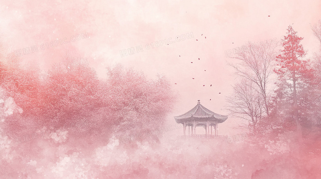 粉色中国风建筑背景