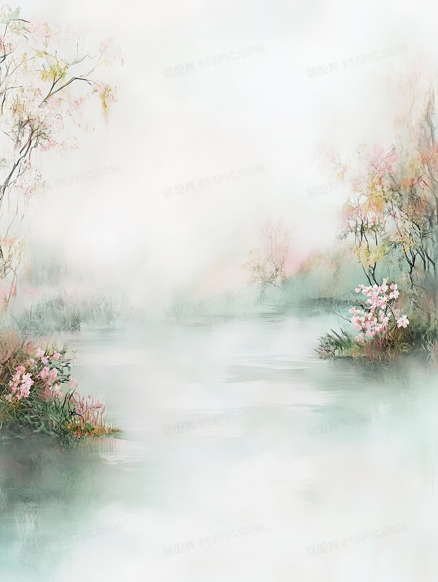 水彩风山林边框背景