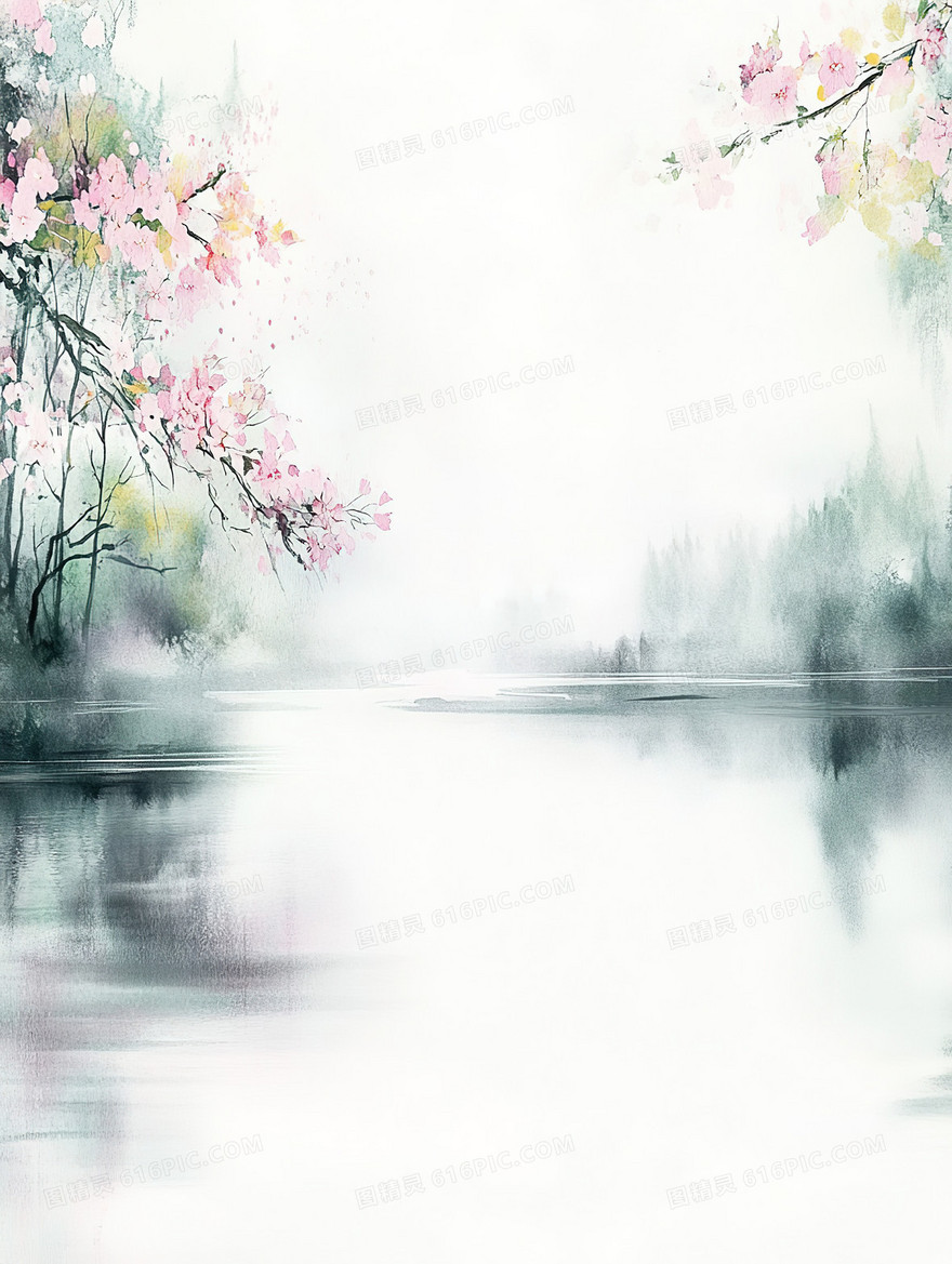 水彩风山林边框背景