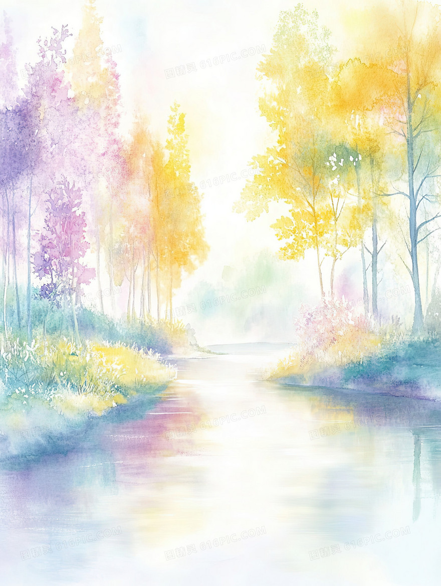 水彩风山林边框背景