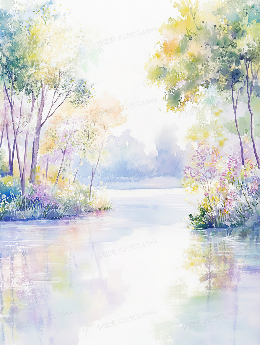 水彩风山林边框背景
