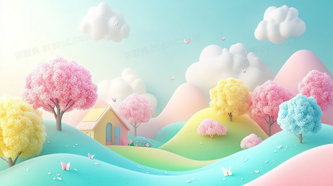 立体毛绒感村庄的背景