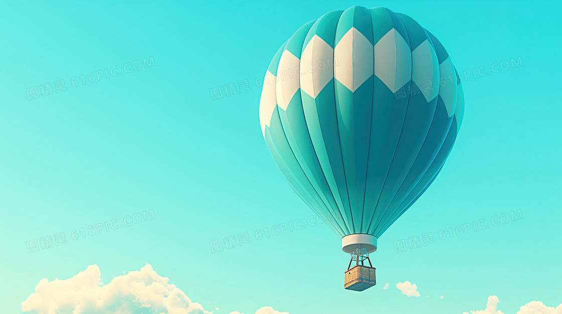天空云层降落热气球扁平背景