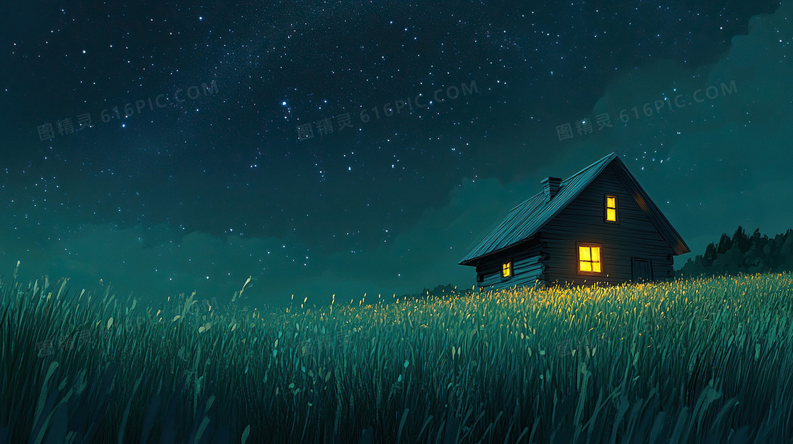绿色卡通小屋背景
