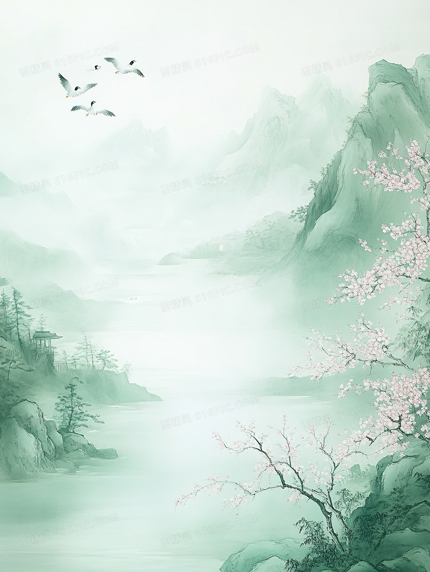 春日青山绿水背景
