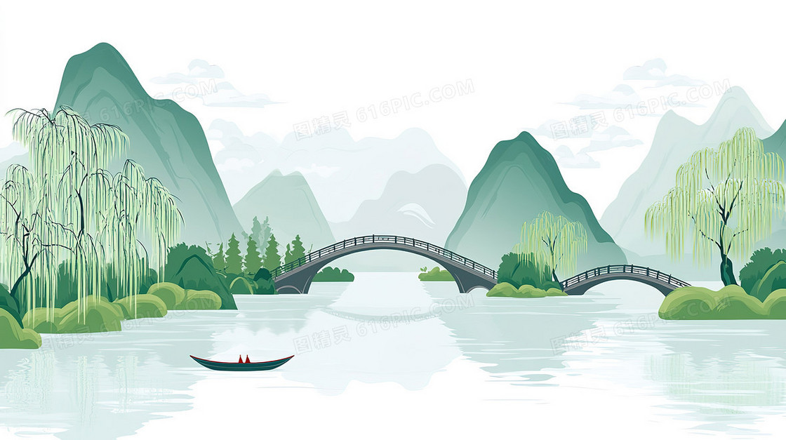 春日湖光山色背景