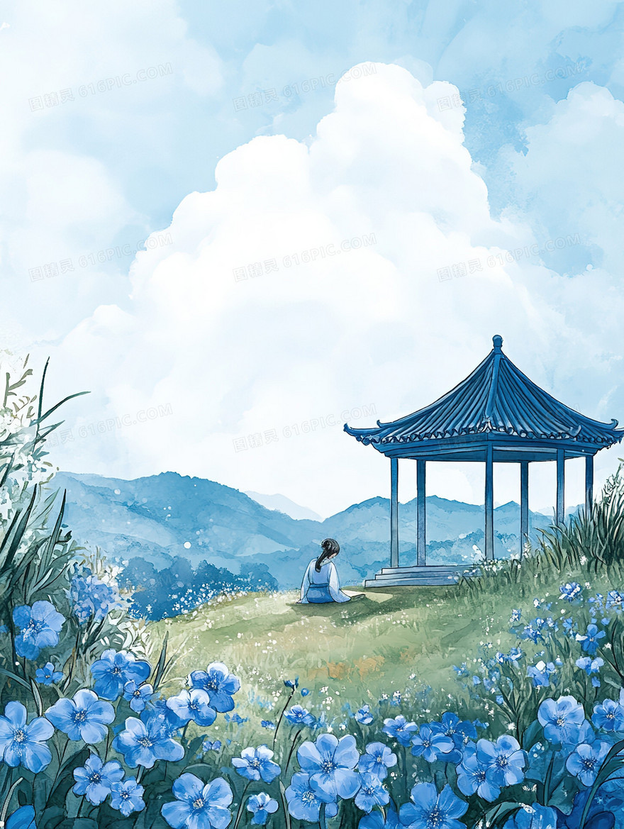 春日蓝天花海背景