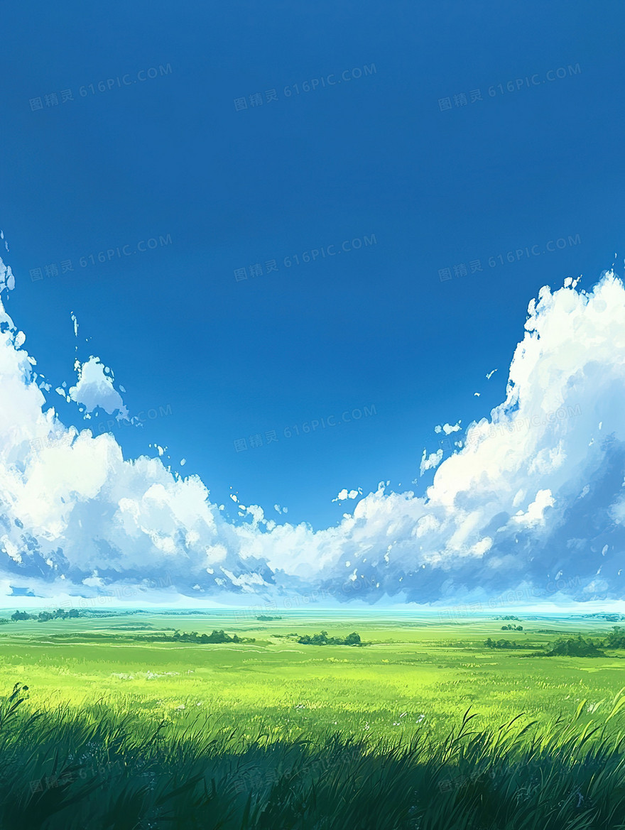 蓝天白云草地背景