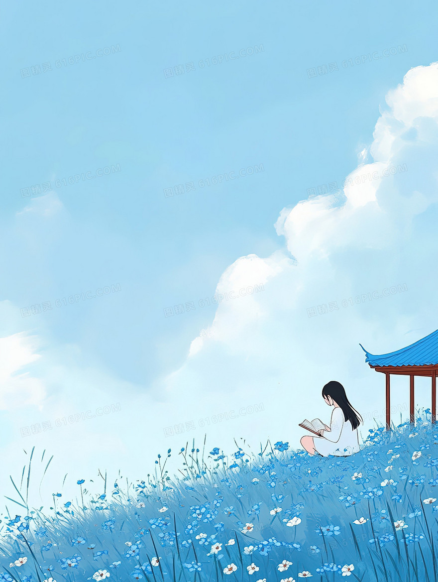 春日蓝天花海背景