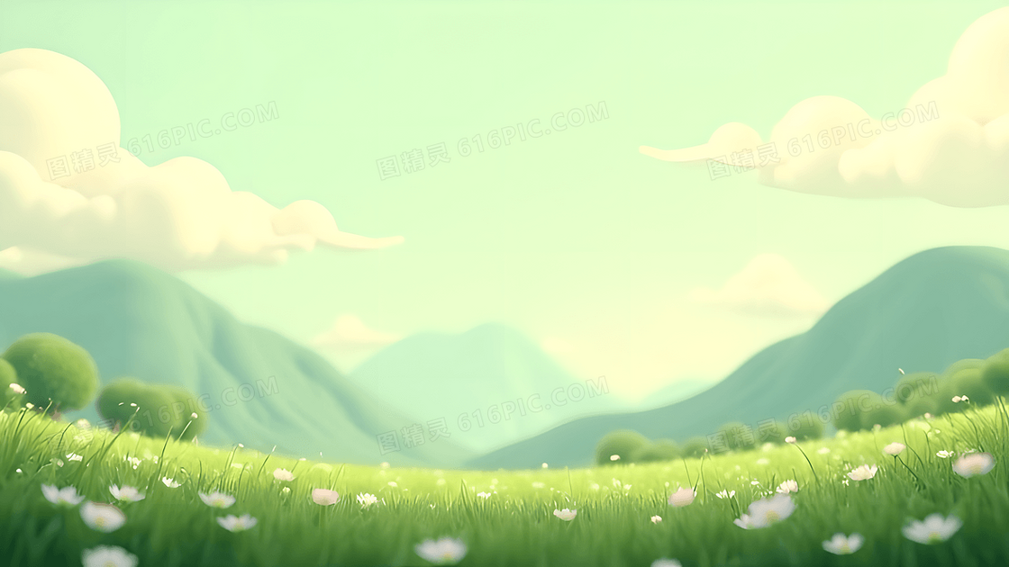 春天群山和草地背景