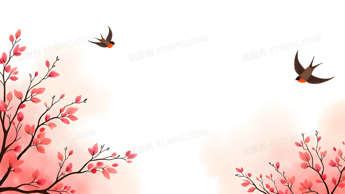 春天燕子和桃花美景背景
