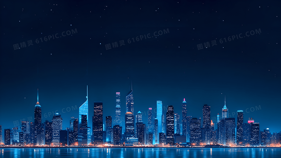 繁华城市夜晚建筑星空夜景背景