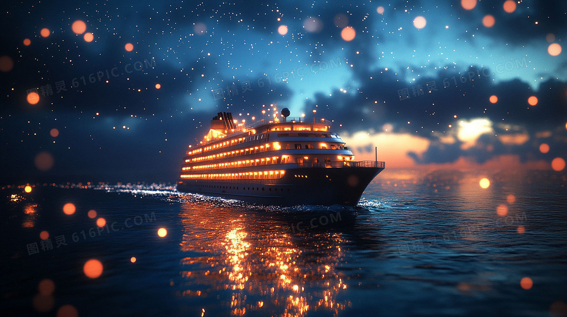 简约夜景海上船背景