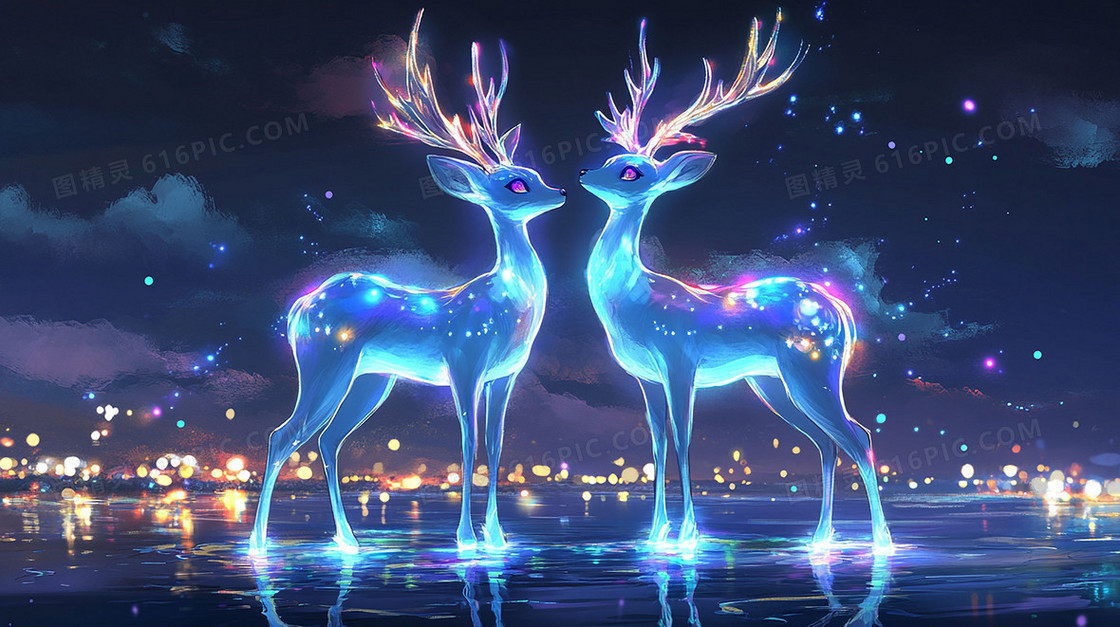 绚丽唯美夜景动物鹿背景