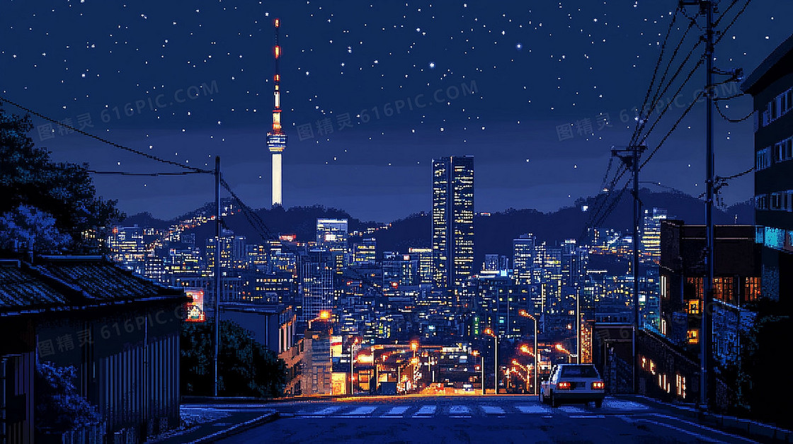 卡通城市夜晚背景