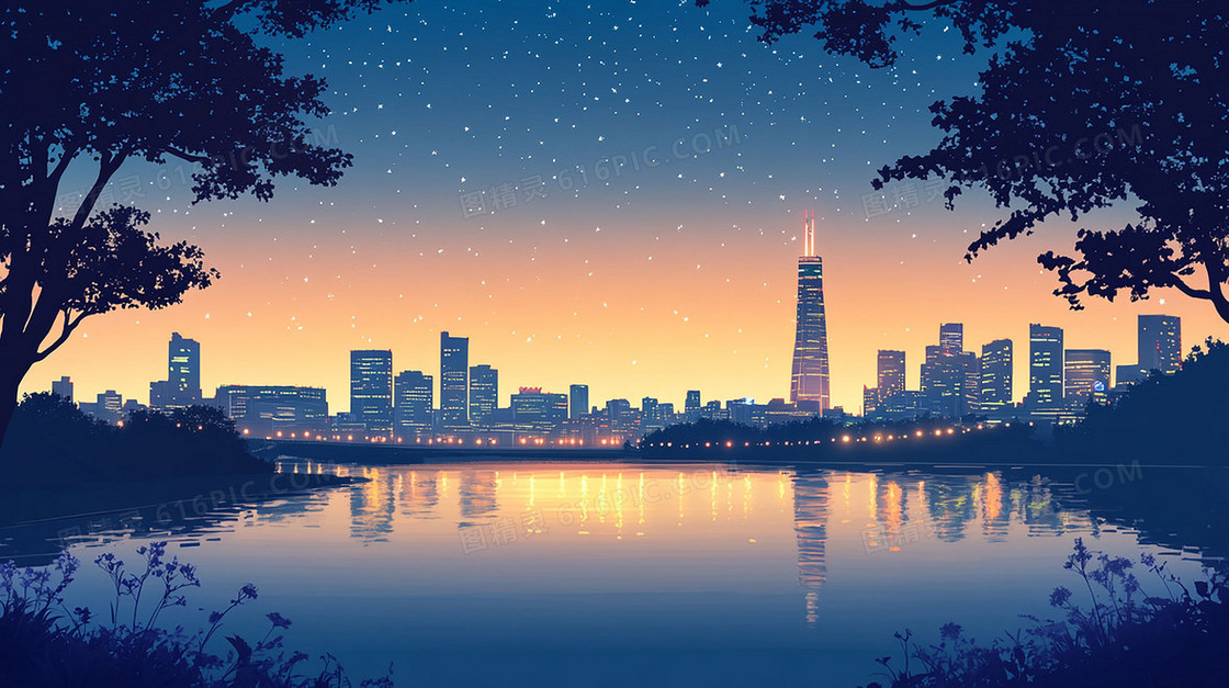 卡通城市夜晚背景