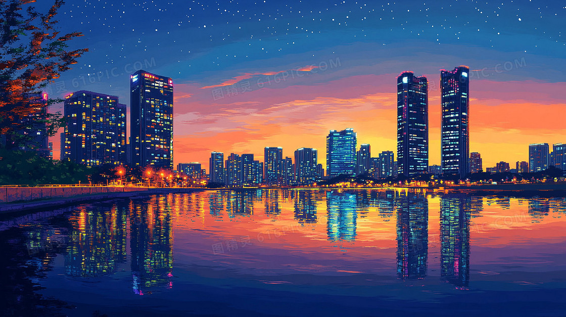 卡通城市夜晚背景