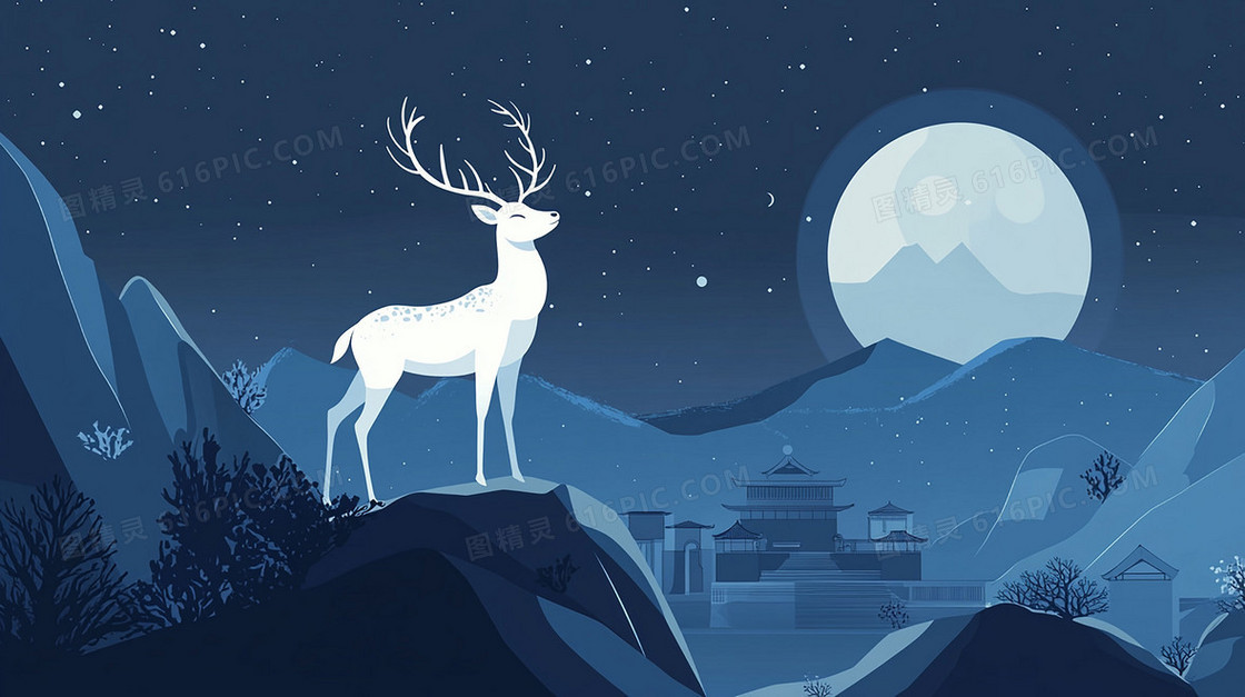 卡通夜晚麋鹿背景
