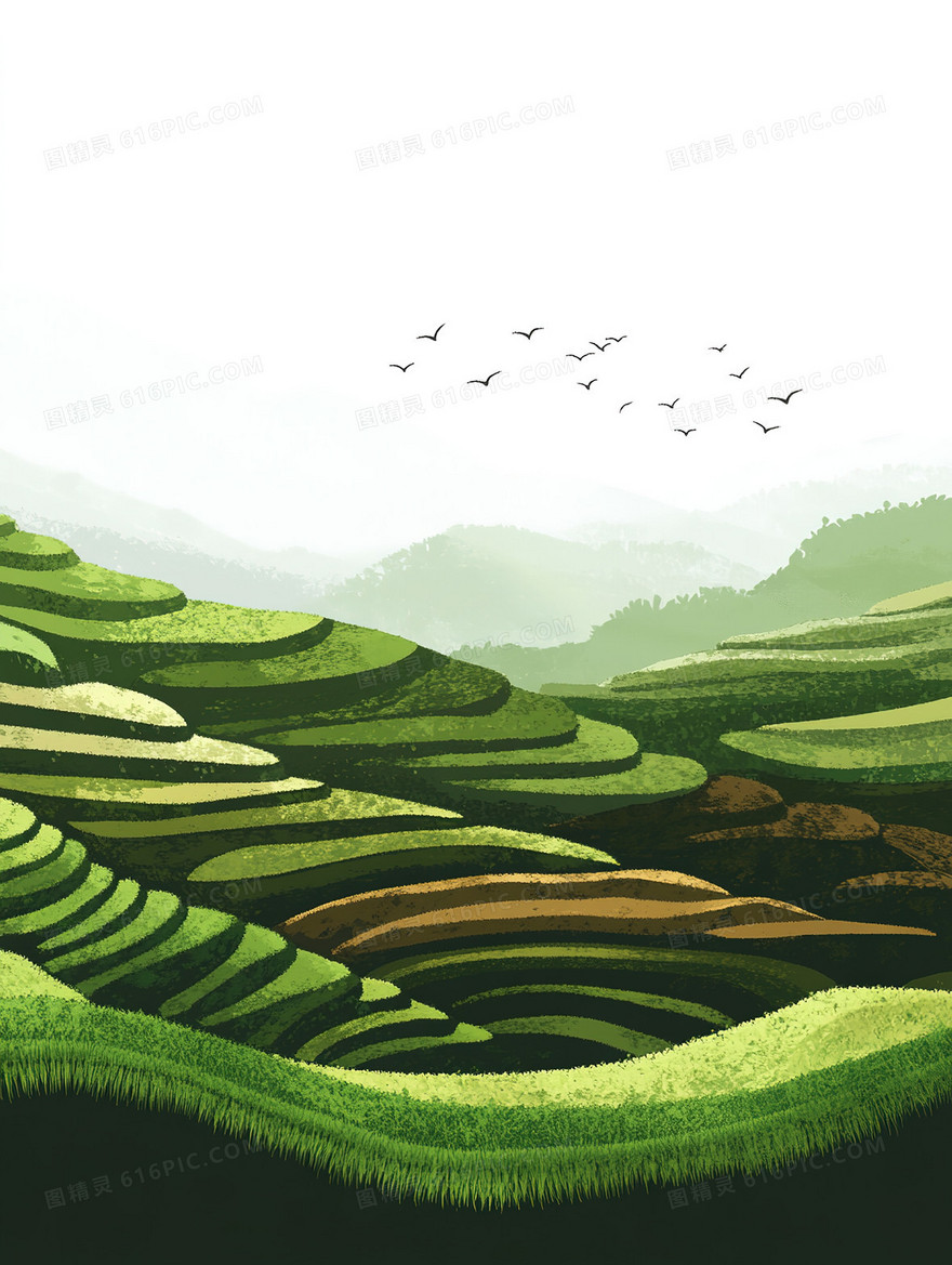 青翠梯田茶园背景