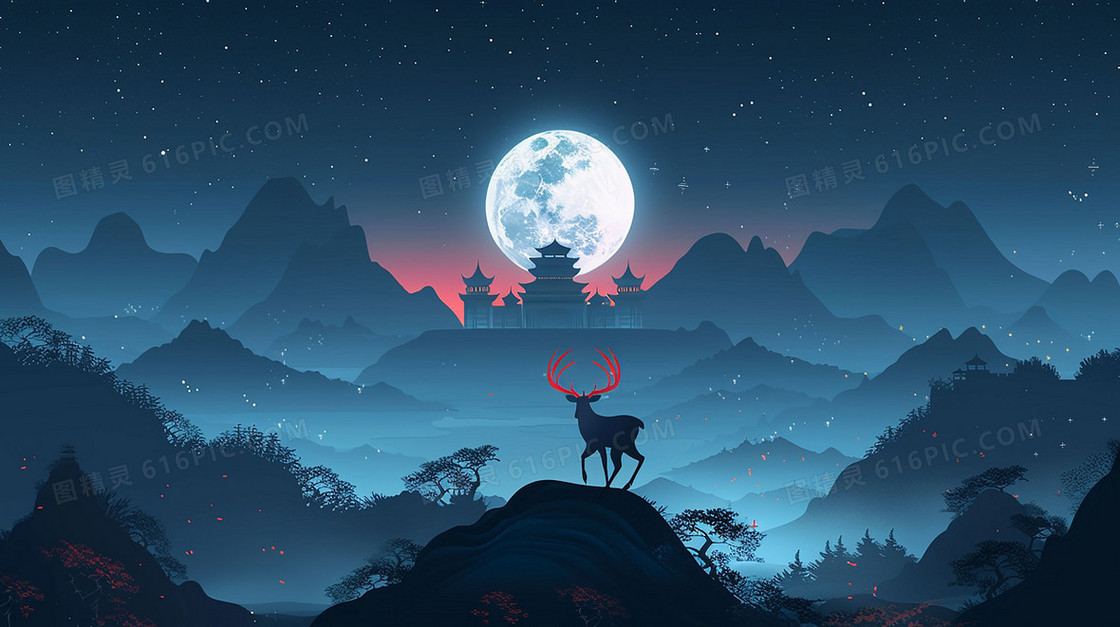 卡通夜晚麋鹿背景