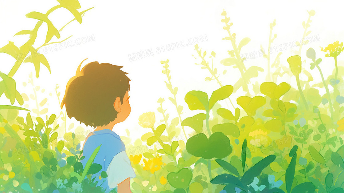 绿色春季自然小男孩背景