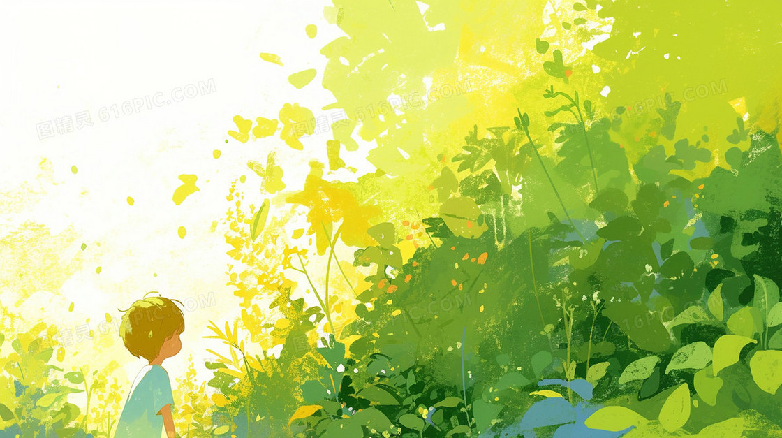 绿色春季自然小男孩背景