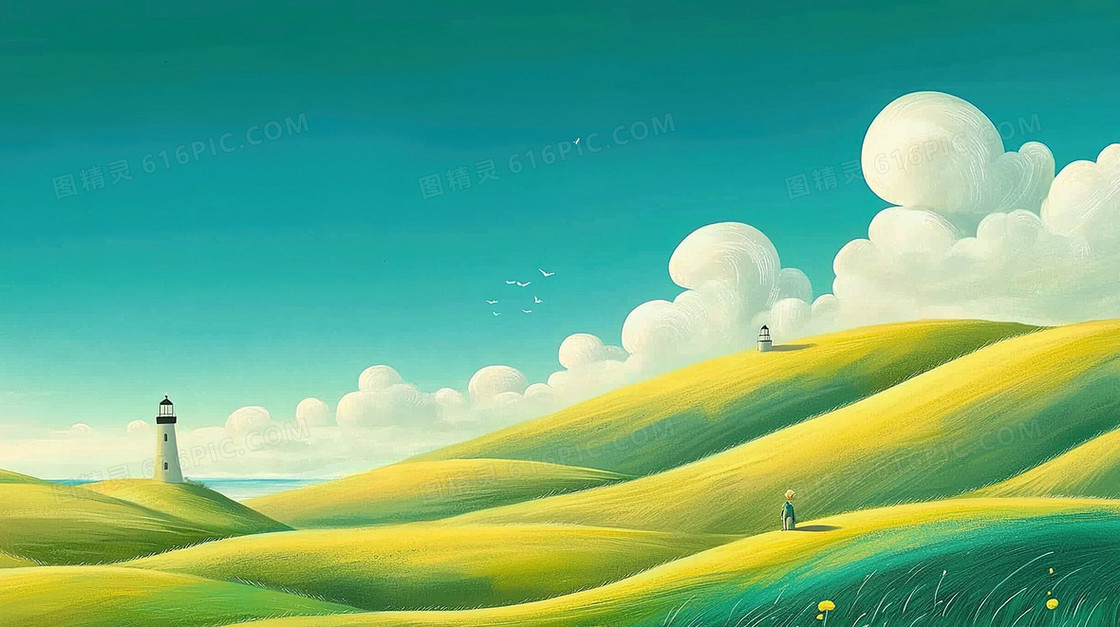 大自然山水灯塔天空云层背景