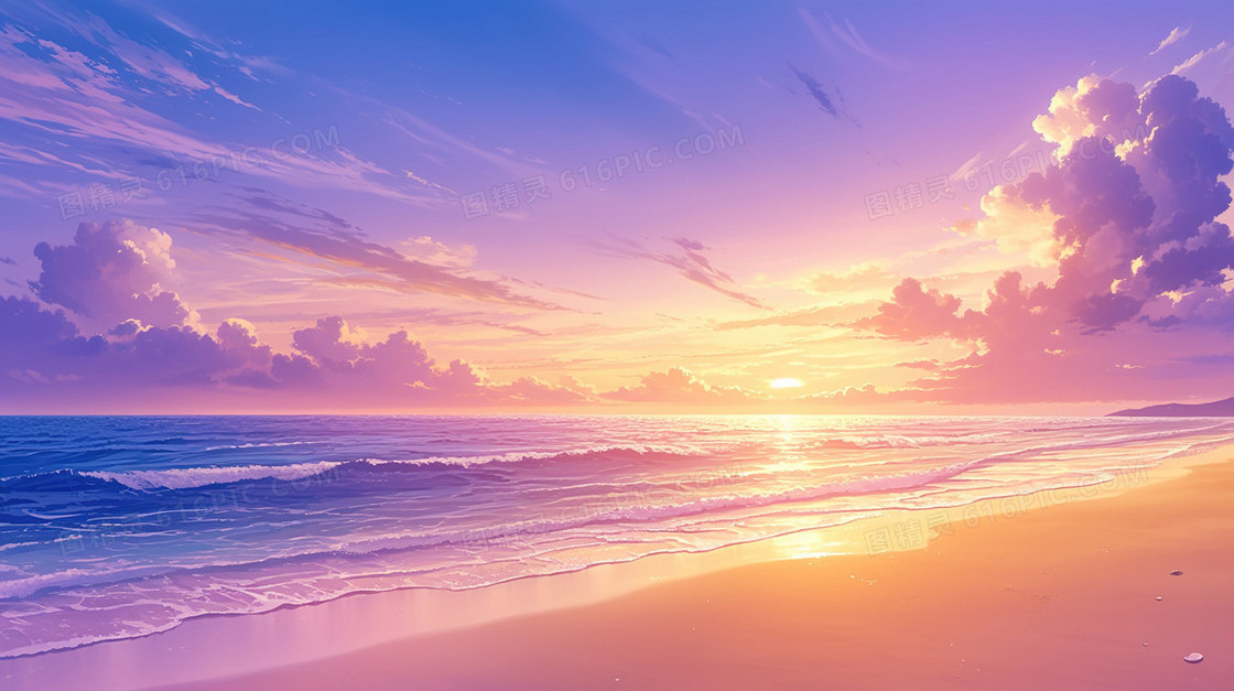 夕阳落日下的海边景色背景