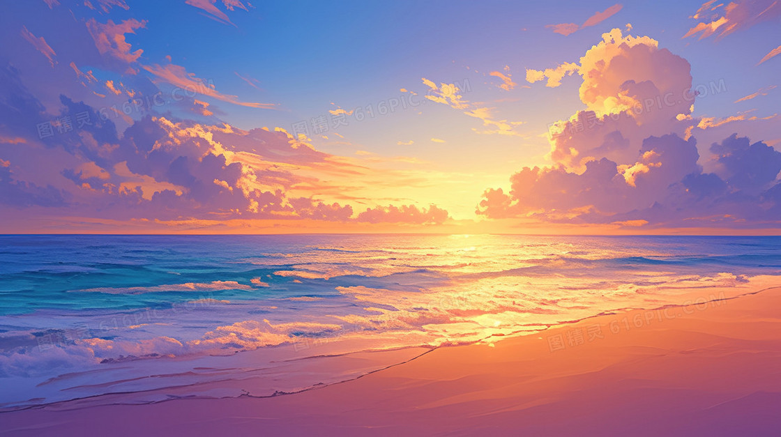 夕阳落日下的海边景色背景