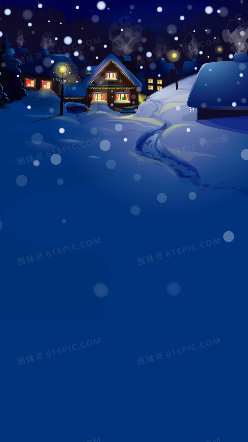 圣诞节夜景屋里的灯光H5背景素材