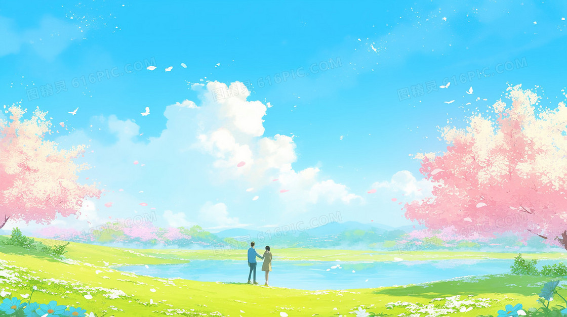 草地郊游散步背景