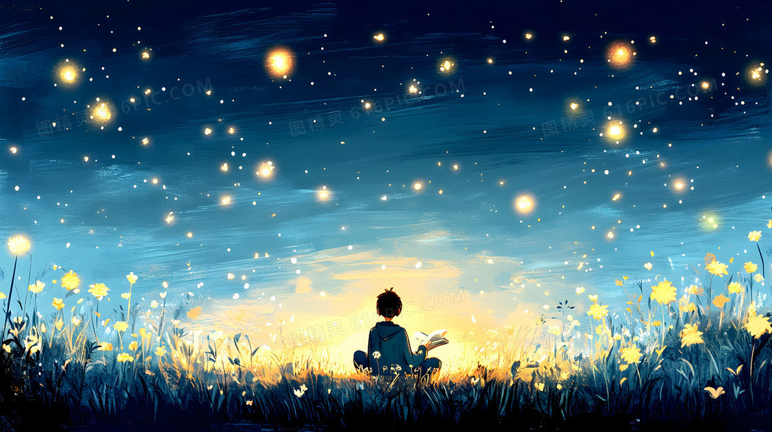 卡通人物看星星背景