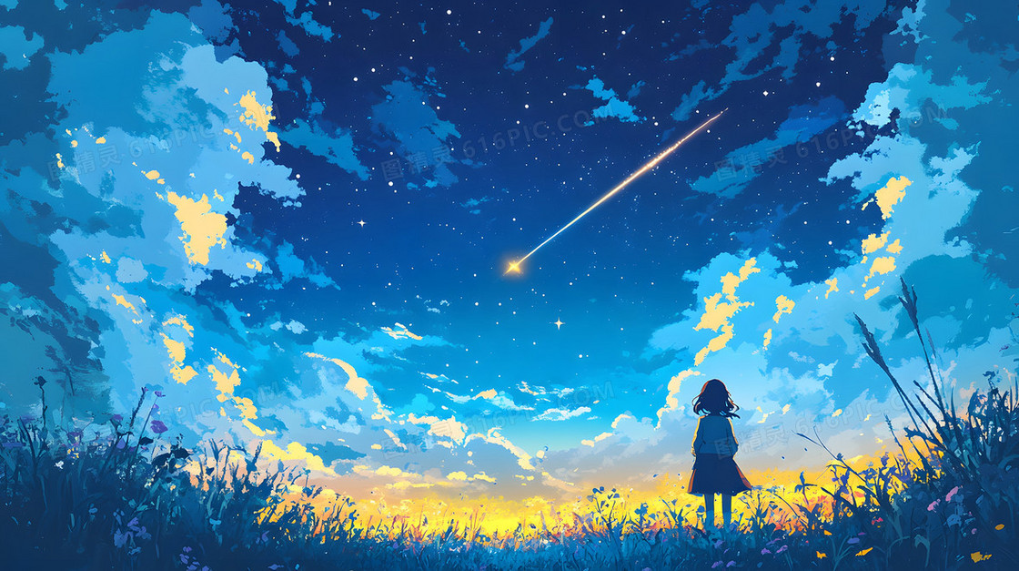 卡通小孩看星星背景