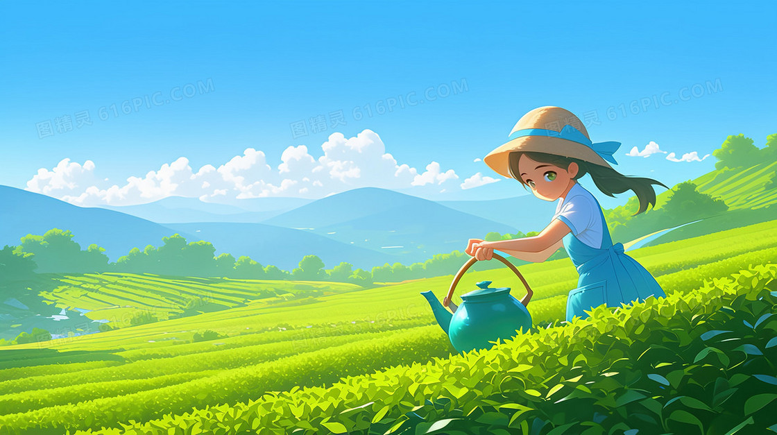 茶叶采茶手绘背景