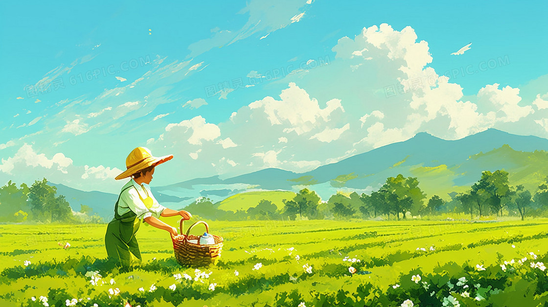 茶叶采茶手绘背景