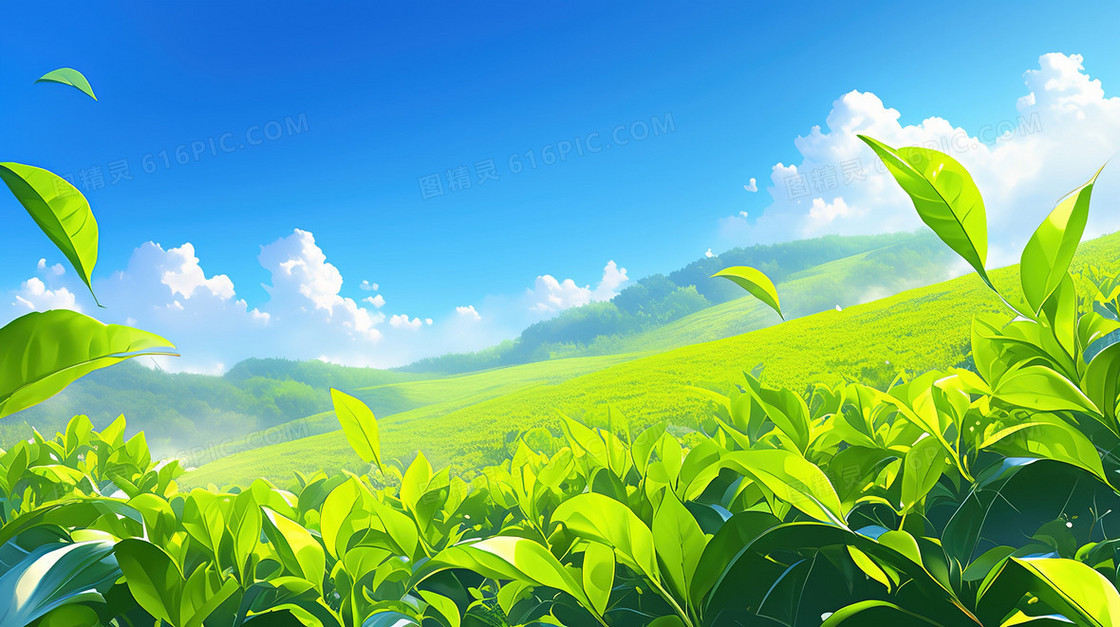 绿色春季起伏茶园背景