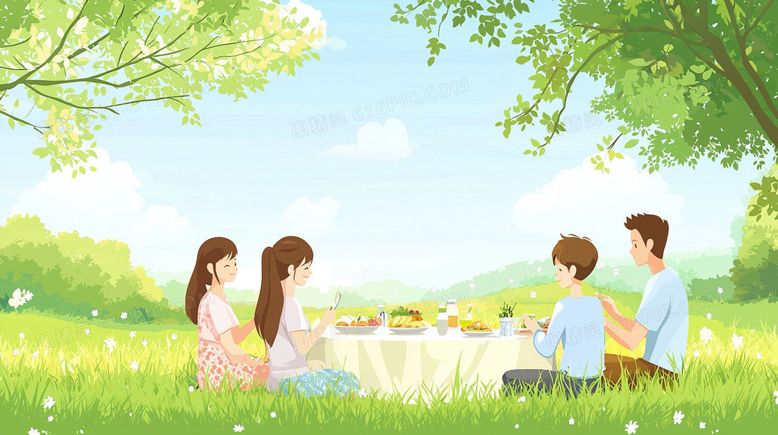 春季郊游聚餐背景