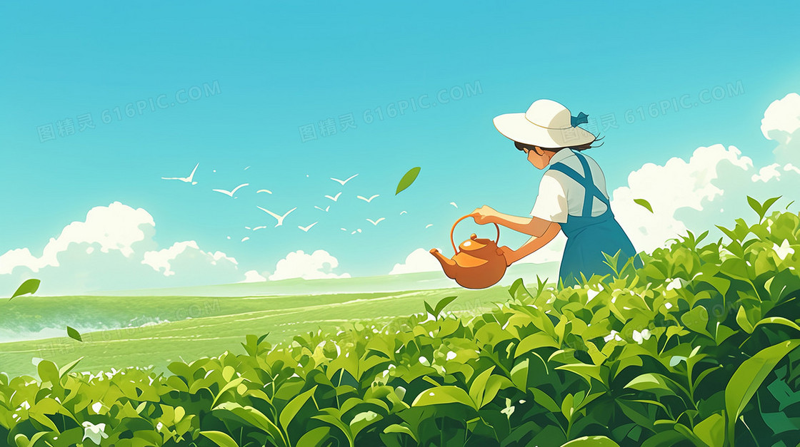 茶叶采茶手绘背景