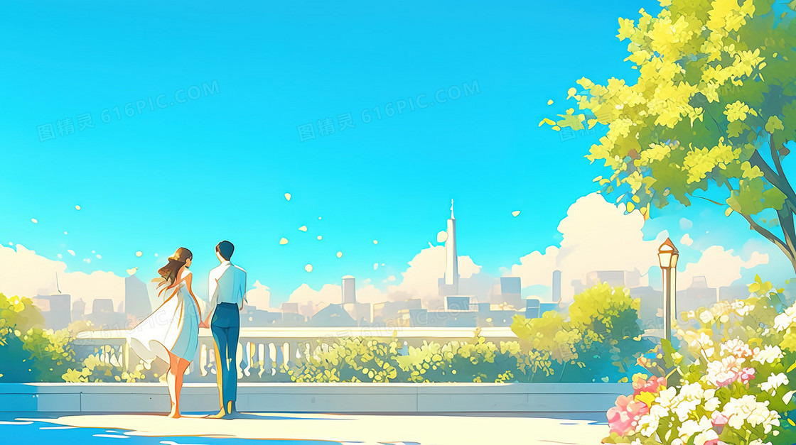 春季情侣郊游背景