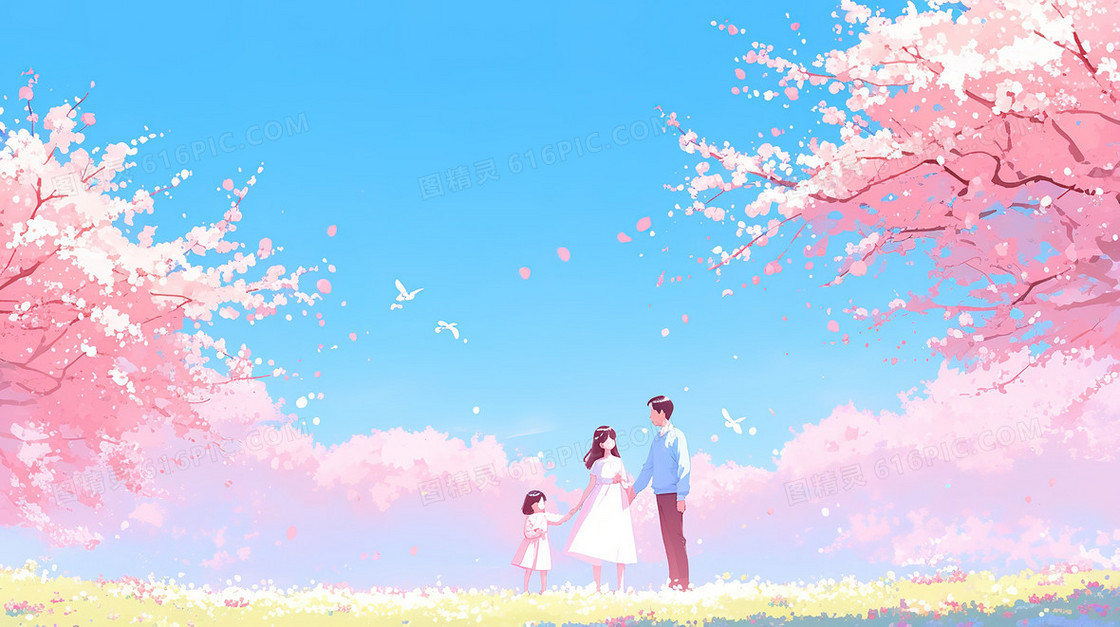 春季一家人郊游背景
