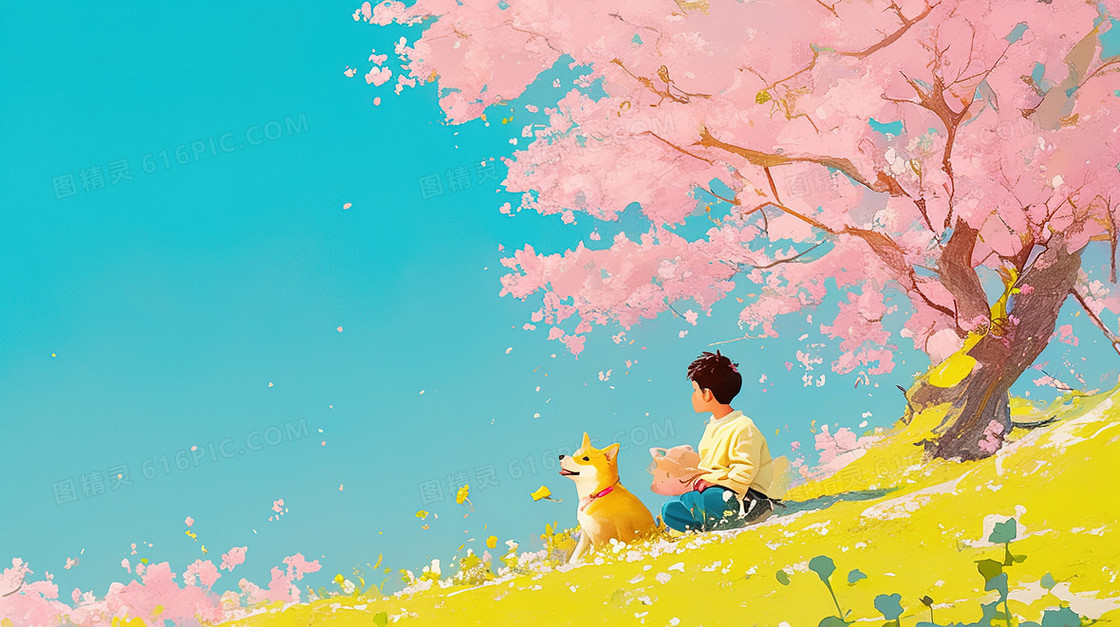 春季郊游的小孩子背景
