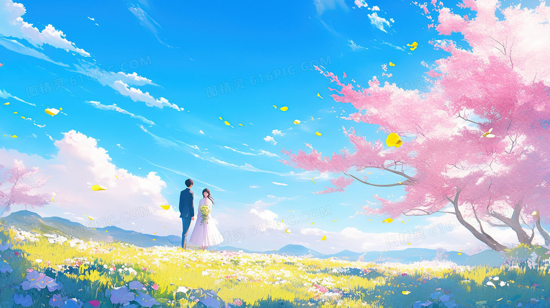 春季情侣郊游背景