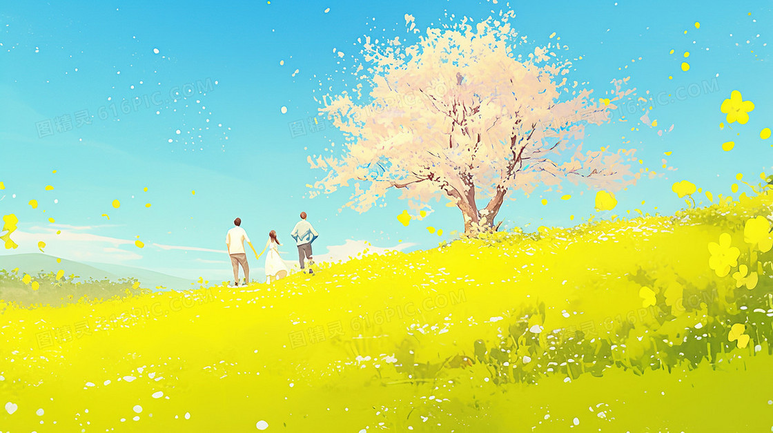春季一家人郊游背景
