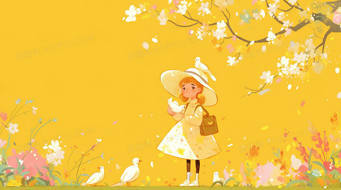 春季郊游的小孩子背景