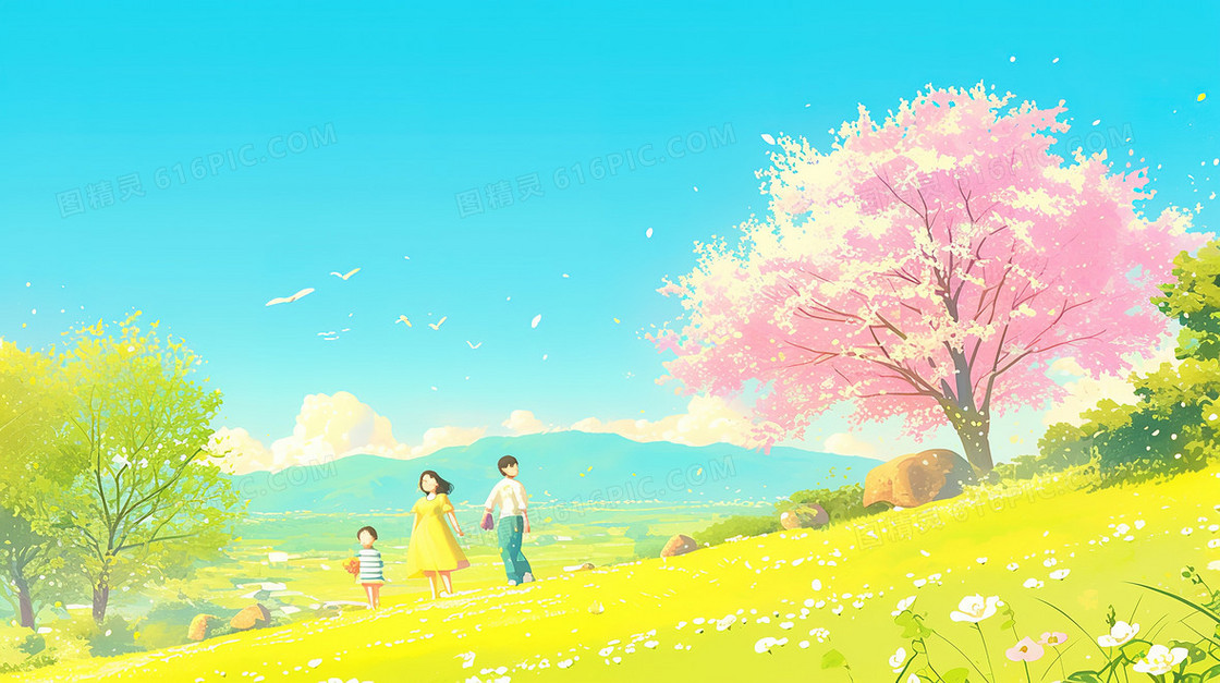 春季家庭郊游背景
