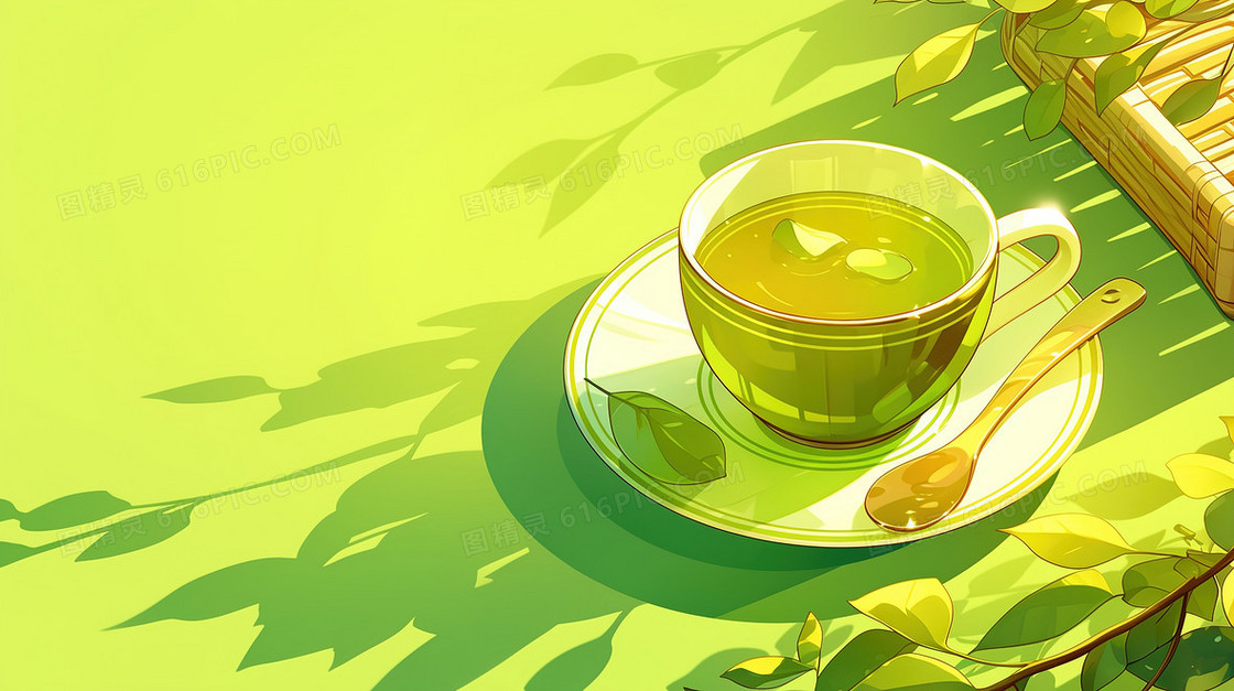 手绘春茶饮品背景